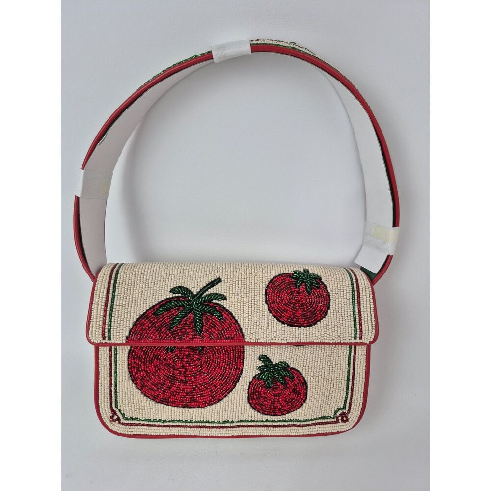 STAUD Tommy Beaded Floral Shoulder Bag Tomato
